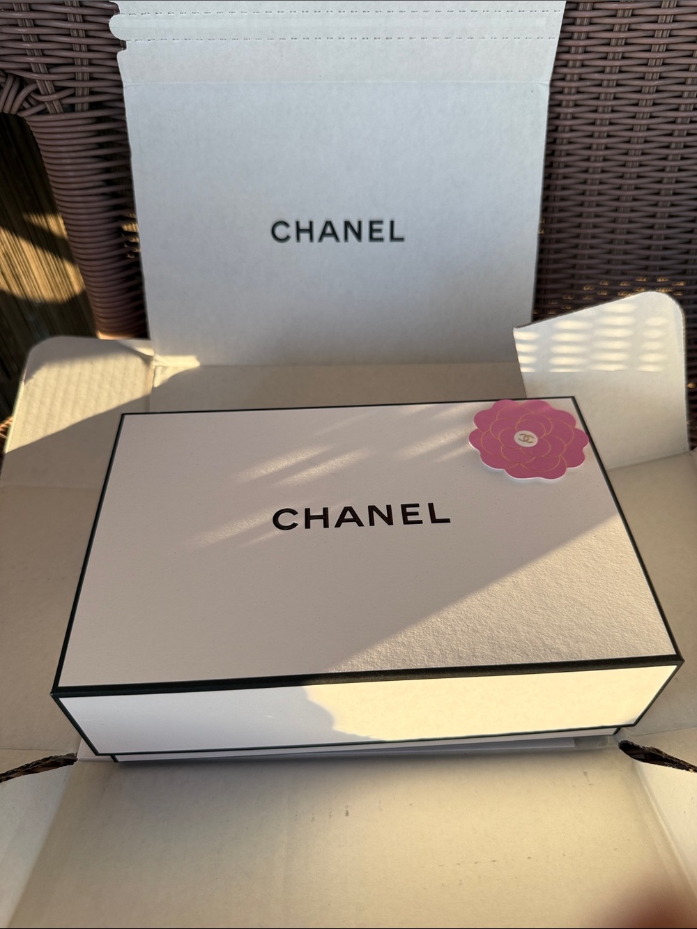 Like New CHANEL White Box with Pink Camellia Sticker